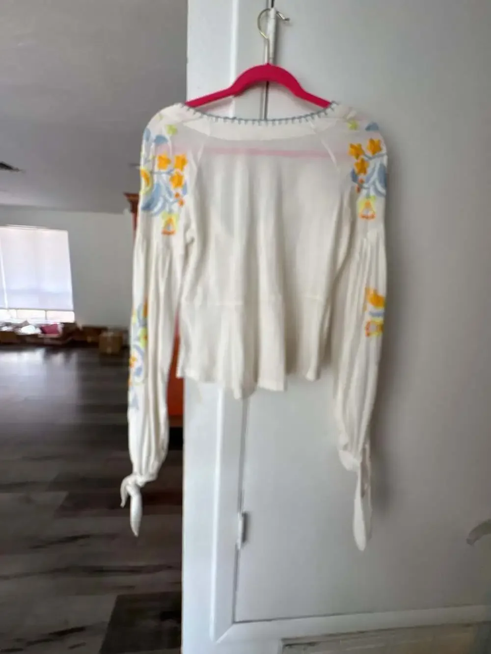 Free People KARA TOP OB933130 Ivory Embroidered Long Sleeve Blouse